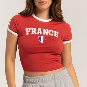 RSQ France Red Baby Crop Ringer Tee Size Small